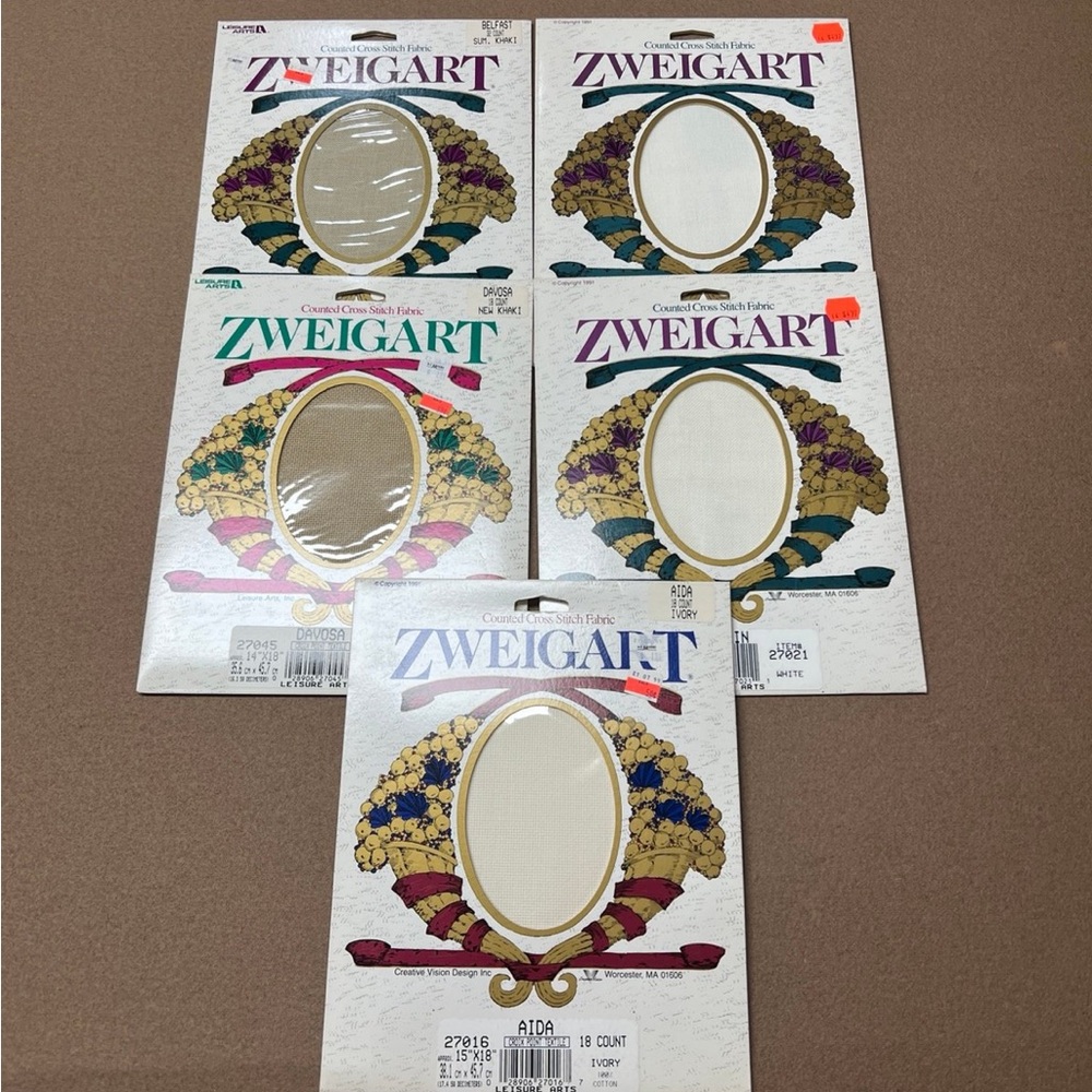 5 Pack Zweigart Cross Stitch Fabric Various Colors Sizes and Counts